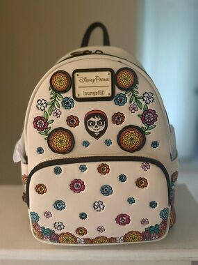 Loungefly Cream Floral Coco Disney Backpack with Colorful Embroidery NEW